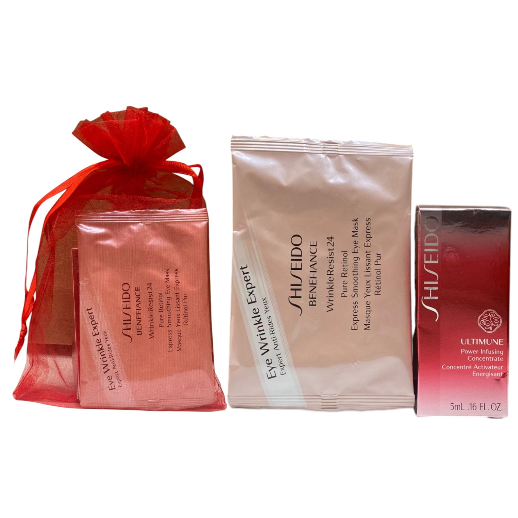 Eye2Eye Set Shiseido: Ultimune Power Infusing, Energising, Serum, For Face, 5 ml + Benefiance WrinkleResist24, Retinol, Smoothing, Under-Eye Mask Patch, 2 x 12 pcs - Olmarkt