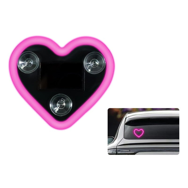 Lumina Auto Ambientala, Flippy, Model Inima, Incarcare Solara/USB, Afisaj Baterie, 9.7 x 8.4 x 1.6 cm, Roz