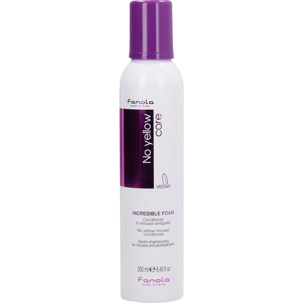 Fanola, No Yellow Incredible, Balsam de păr în spumă fără clătire, Pentru neutralizarea tonurilor galbene, 250 ml - Olmarkt