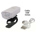 Far cu LED proiector pentru bicicleta\trotineta, Flippy, reincarcabil, cablu USB inclus, 3 moduri de lumina, IPX4, Alb,