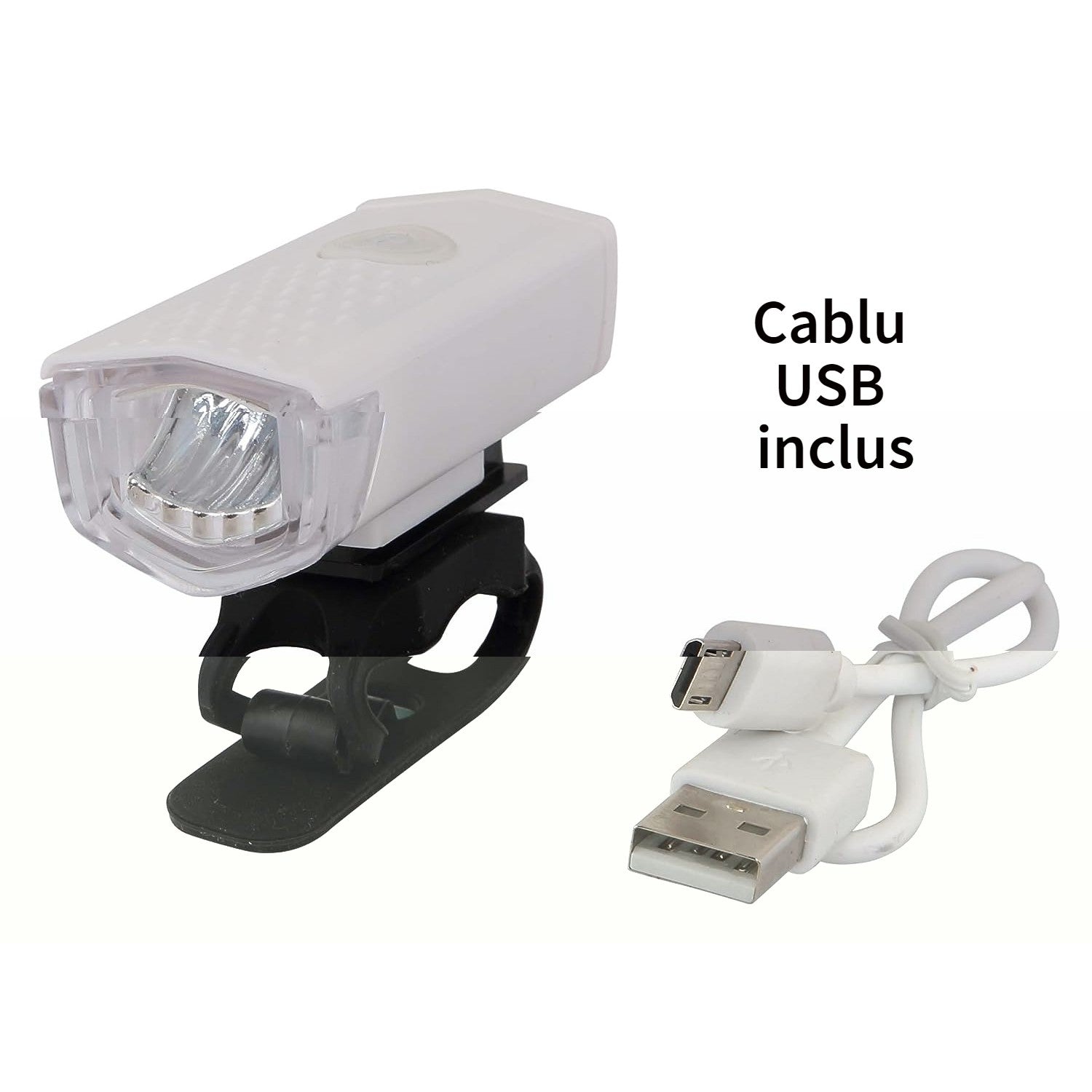 Far cu LED proiector pentru bicicleta\trotineta, Flippy, reincarcabil, cablu USB inclus, 3 moduri de lumina, IPX4, Alb,