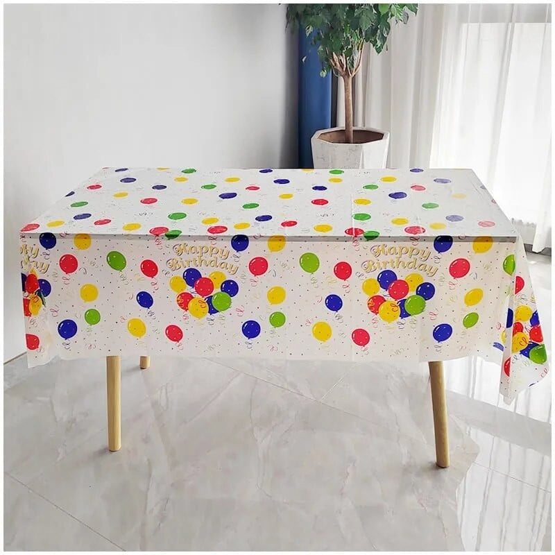 Fata de Masa, Flippy, din PEVA, Imprimeu Happy Birthday cu Baloane, 137 x 274 cm, Impermeabila, Fara Pete, Curatare