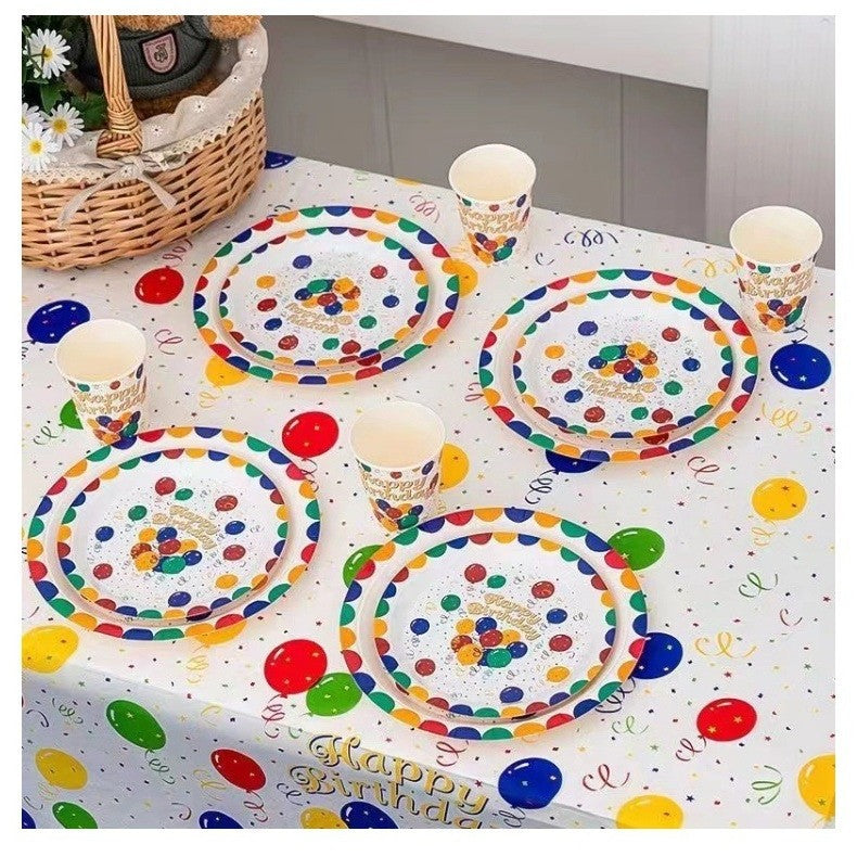 Fata de Masa, Flippy, din PEVA, Imprimeu Happy Birthday cu Baloane, 137 x 274 cm, Impermeabila, Fara Pete, Curatare
