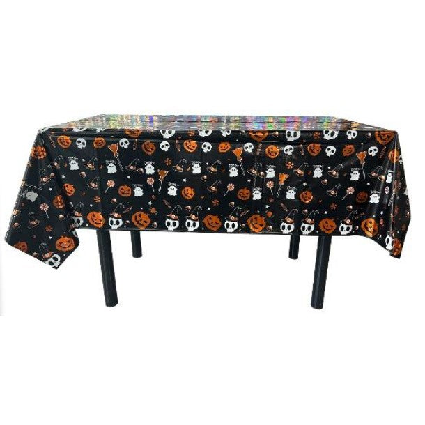 Fata de Masa, Flippy, din Folie, Imprimeu Halloween - Boo, 137 x 274 cm, Negru