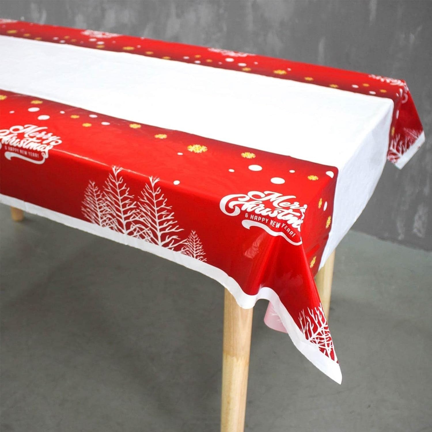 Fata de masa dreptunghiulara Flippy, PVC, 2.5 mm grosime, imprimeu Merry Christmas, potrivit pentru Craciun, utilizare