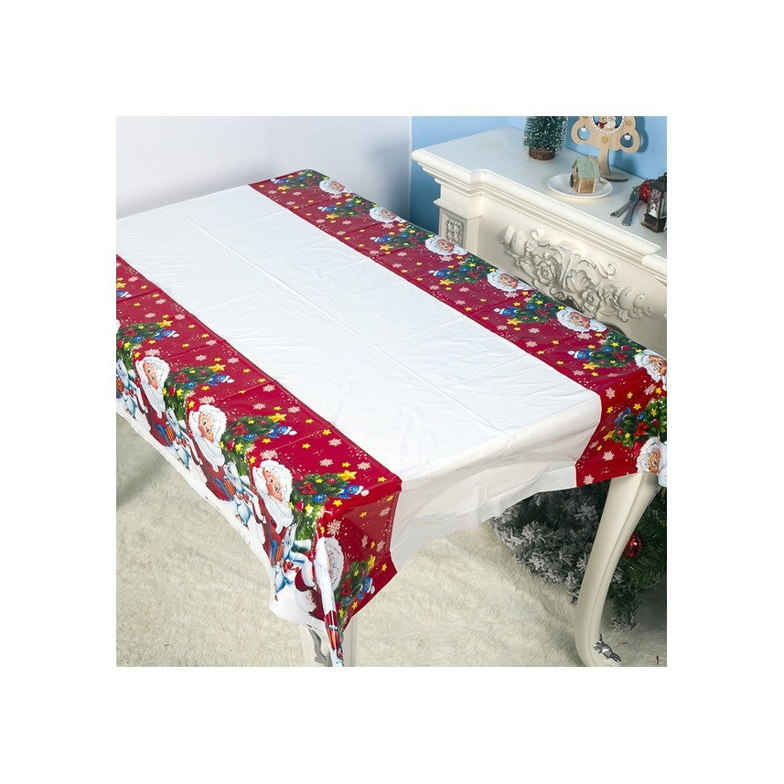 Fata de masa dreptunghiulara Flippy, PVC, 2.5 mm grosime, imprimeu Mos Craciun cu iepuras, potrivit pentru Craciun,