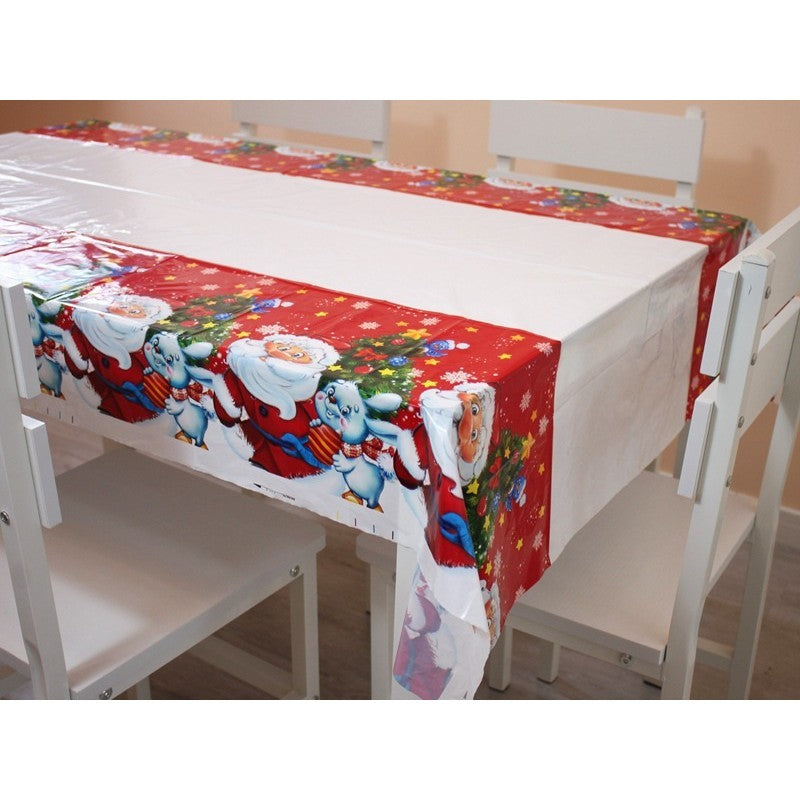 Fata de masa dreptunghiulara Flippy, PVC, 2.5 mm grosime, imprimeu Mos Craciun cu iepuras, potrivit pentru Craciun,