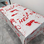 Fata de Masa, Flippy, din Folie, Imprimeu Halloween - Help Me, 137 x 274 cm, Alb/Rosu