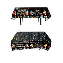 Fata de Masa, Flippy, din Folie, Imprimeu Happy Birthday cu Baloane, 137 x 183 cm, Negru