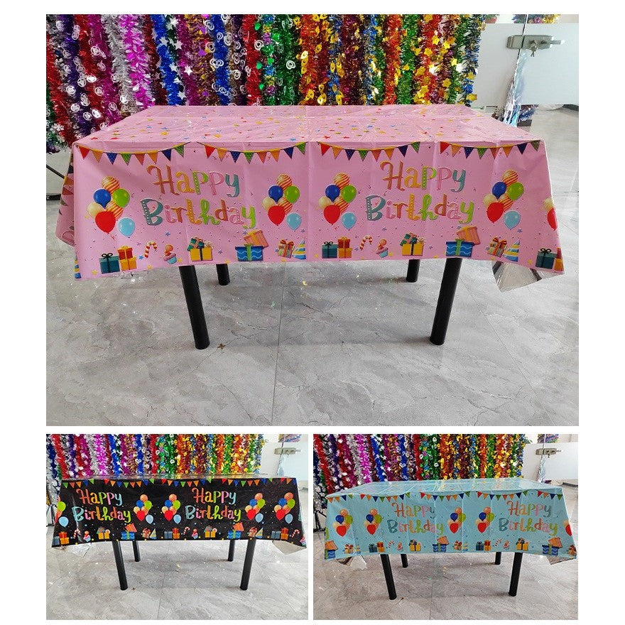 Fata de Masa, Flippy, din Folie, Imprimeu Happy Birthday cu Baloane, 137 x 183 cm, Roz