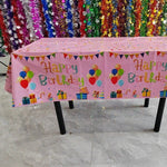 Fata de Masa, Flippy, din Folie, Imprimeu Happy Birthday cu Baloane, 137 x 274 cm, Roz