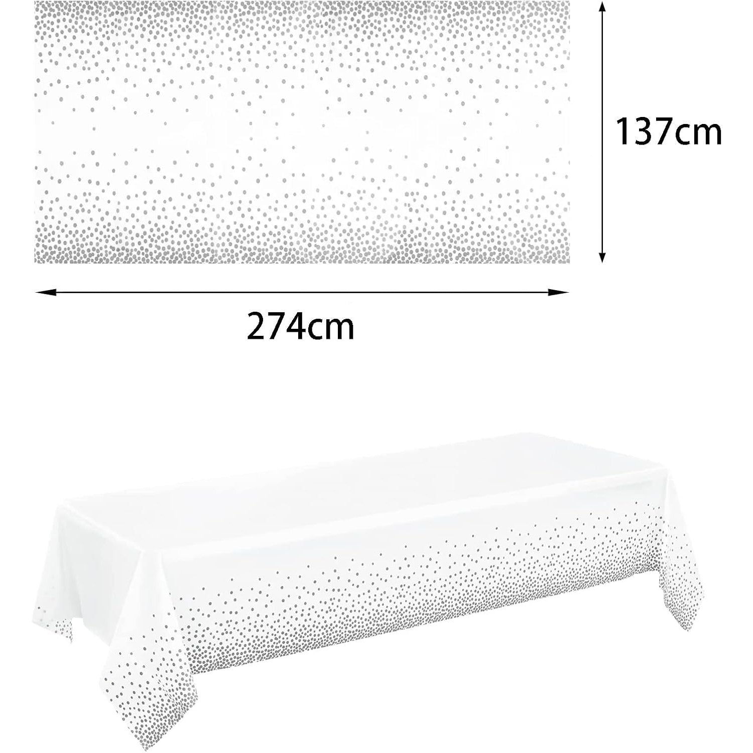 Fata de Masa, Flippy, din PEVA, Imprimeu Buline, 137 x 274 cm, Impermeabila, Fara Pete, Curatare Rapida, Gri