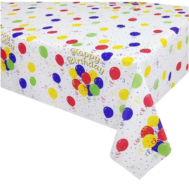 Fata de Masa, Flippy, din PEVA, Imprimeu Happy Birthday cu Baloane, 137 x 274 cm, Impermeabila, Fara Pete, Curatare