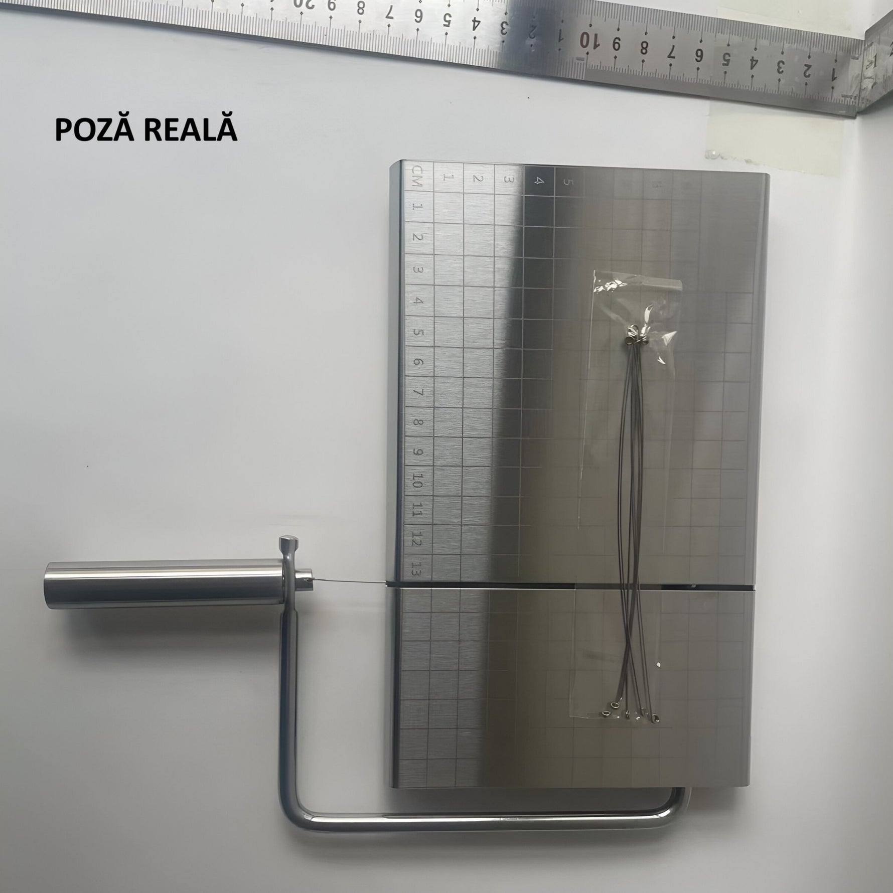 Feliator de Branza, Flippy, din Otel Inoxidabil, 5 Fire de Rezerva, Maner Ergonomic, Scara de Masurare, 24x21cm,