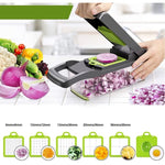 Feliator Multifunctional, Flippy, Razatoare, 8 in 1, pentru Fructe si Legume, 10 Piese, Lame de Inox, Recipient