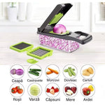 Feliator Multifunctional, Flippy, Razatoare, 8 in 1, pentru Fructe si Legume, 10 Piese, Lame de Inox, Recipient
