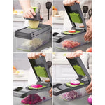 Feliator Multifunctional, Flippy, Razatoare, 8 in 1, pentru Fructe si Legume, 10 Piese, Lame de Inox, Recipient