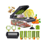Feliator Multifunctional, Flippy, Razatoare, 8 in 1, pentru Fructe si Legume, 10 Piese, Lame de Inox, Recipient