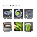 Feliator Multifunctional, Flippy, Razatoare, 8 in 1, pentru Fructe si Legume, 10 Piese, Lame de Inox, Recipient