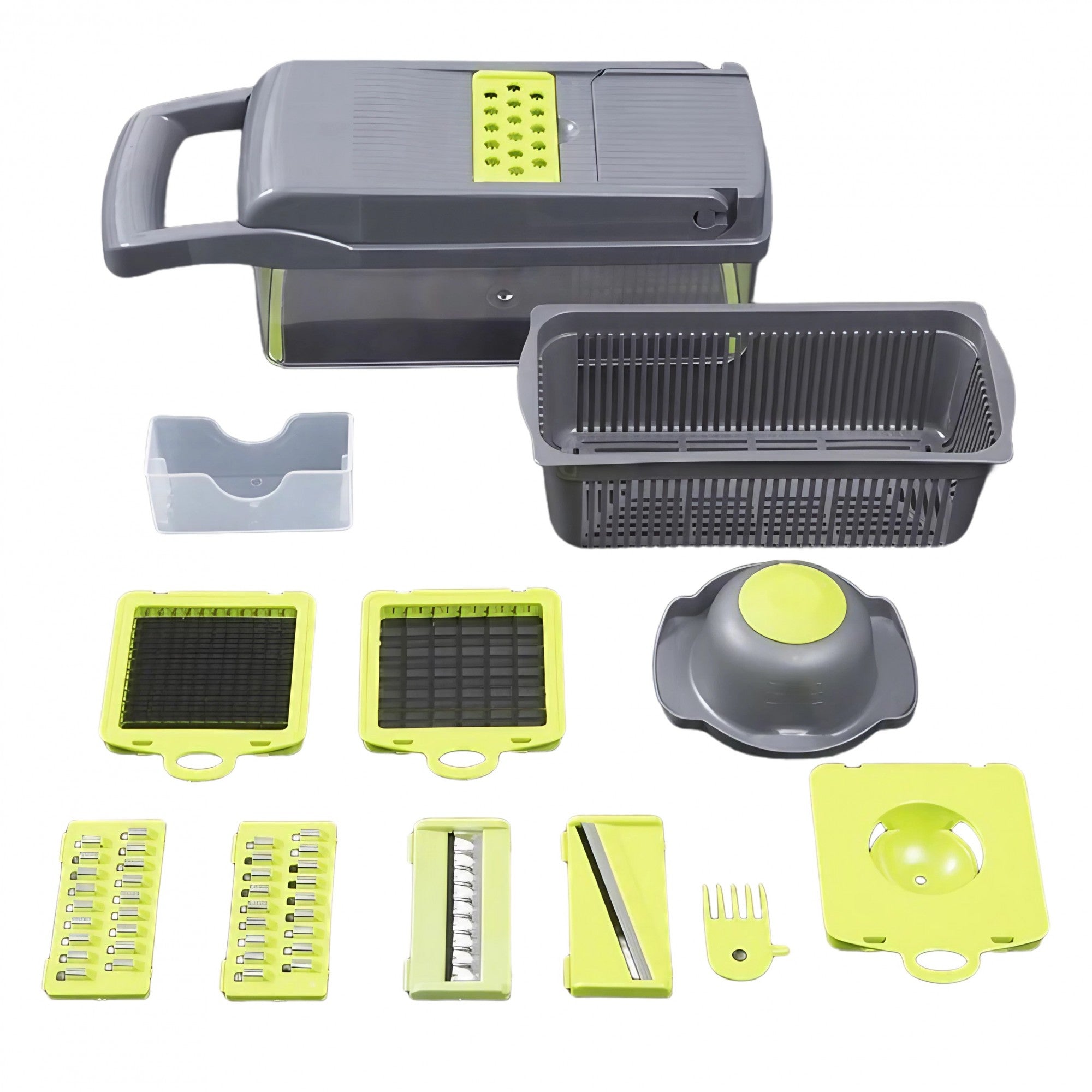 Feliator Multifunctional, Flippy, Razatoare, 8 in 1, pentru Fructe si Legume, 10 Piese, Lame de Inox, Recipient