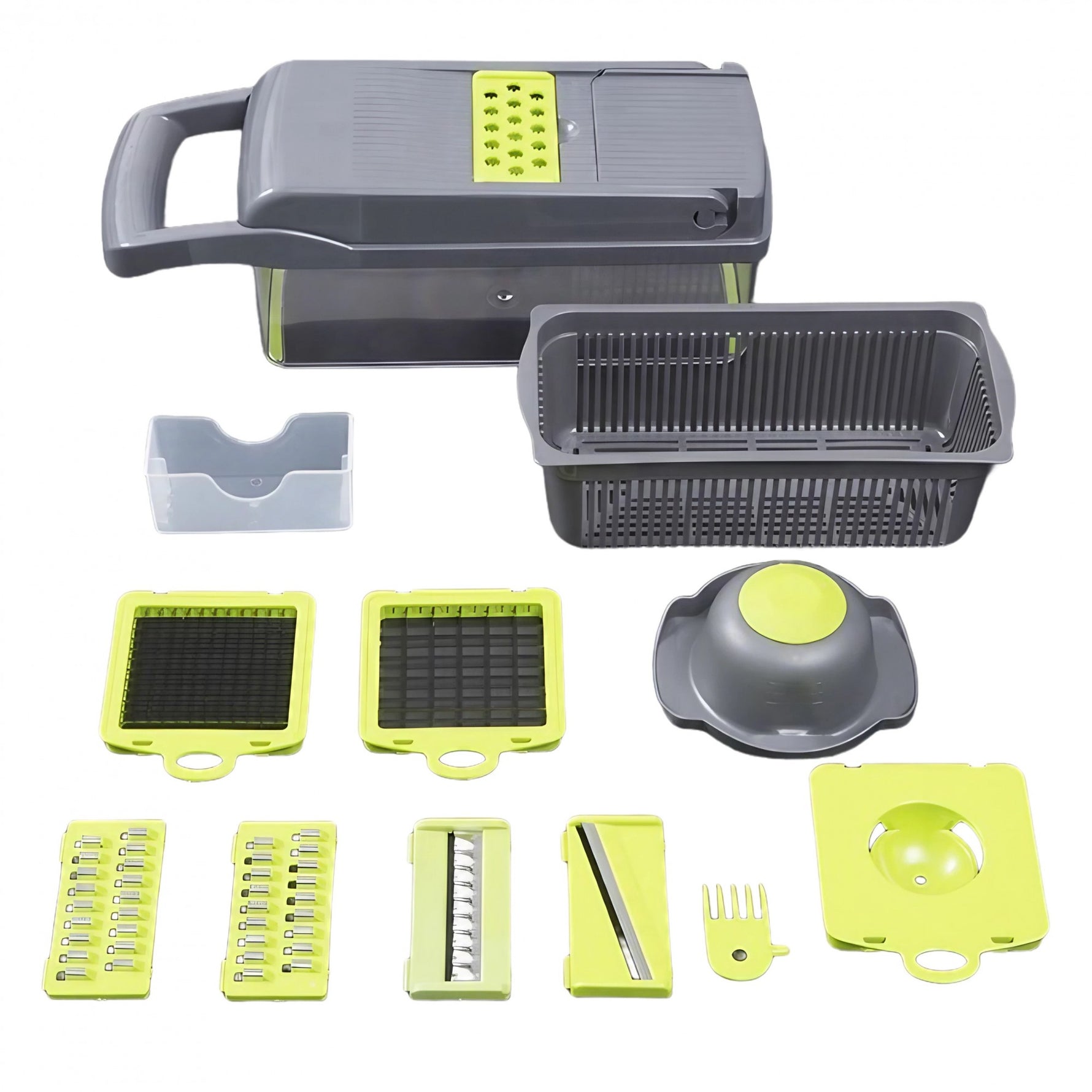Feliator Multifunctional, Flippy, Razatoare, 8 in 1, pentru Fructe si Legume, 10 Piese, Lame de Inox, Recipient