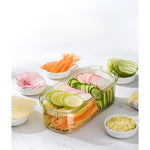 Feliator Multifunctional, Flippy, 3 in 1, pentru Fructe si Legume, 6 Piese, Maner, Lame de Inox, Recipient Stocare,