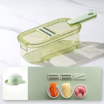 Feliator Multifunctional, Flippy, 3 in 1, pentru Fructe si Legume, 6 Piese, Maner, Lame de Inox, Recipient Stocare,