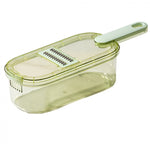 Feliator Multifunctional, Flippy, 6 in 1, pentru Fructe si Legume, 9 Piese, Maner, Lame de Inox, Recipient Stocare,