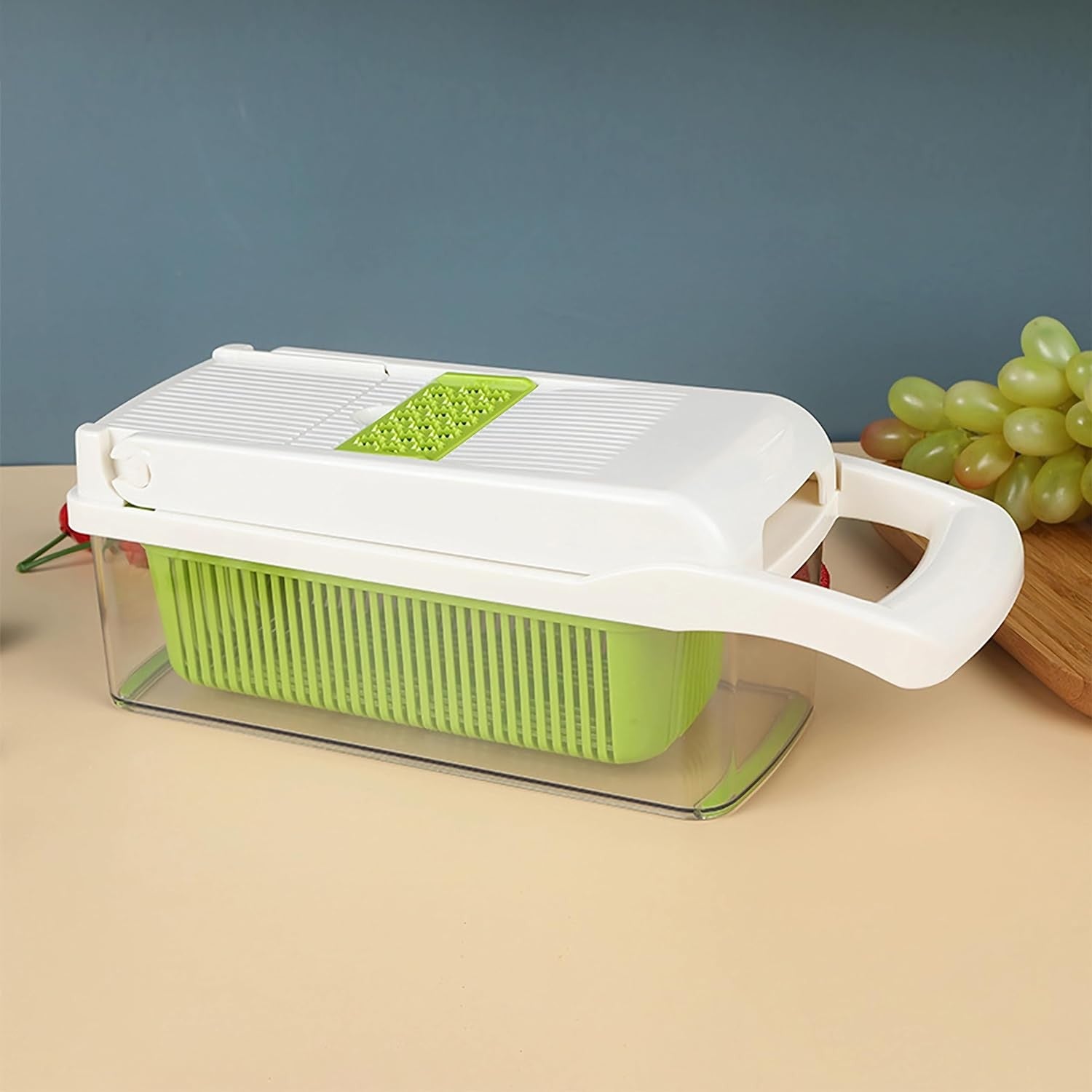 Feliator Multifunctional, Flippy, Razatoare, 8 in 1, pentru Fructe si Legume, 10 Piese, Lame de Inox, Recipient