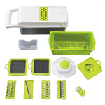 Feliator Multifunctional, Flippy, Razatoare, 8 in 1, pentru Fructe si Legume, 10 Piese, Lame de Inox, Recipient