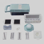 Feliator Multifunctional, Flippy, Razatoare, 8 in 1, pentru Fructe si Legume, 10 Piese, Lame de Inox, Recipient