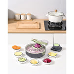 Feliator Multifunctional, Flippy, Razatoare, 8 in 1, pentru Fructe si Legume, 12 Piese, Lame de Inox, Recipient