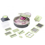 Feliator Multifunctional, Flippy, Razatoare, 8 in 1, pentru Fructe si Legume, 12 Piese, Lame de Inox, Recipient