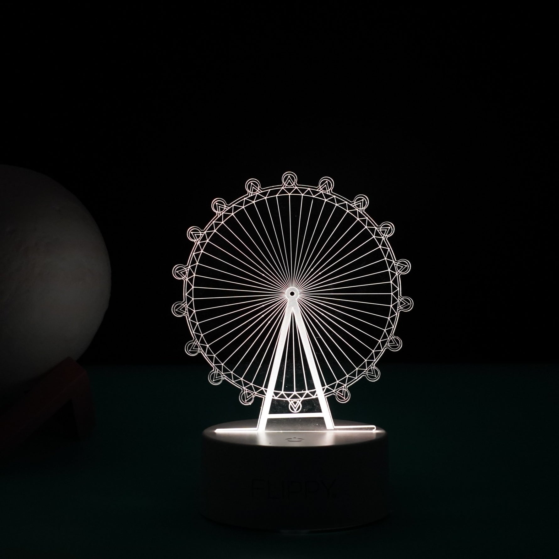Lampa LED decorativa, Flippy, 3D, Roata Panoramica, cu telecomanda, doua moduri de alimentare USB si baterii, 20 cm