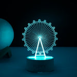 Lampa LED decorativa, Flippy, 3D, Roata Panoramica, cu telecomanda, doua moduri de alimentare USB si baterii, 20 cm