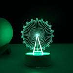Lampa LED decorativa, Flippy, 3D, Roata Panoramica, cu telecomanda, doua moduri de alimentare USB si baterii, 20 cm