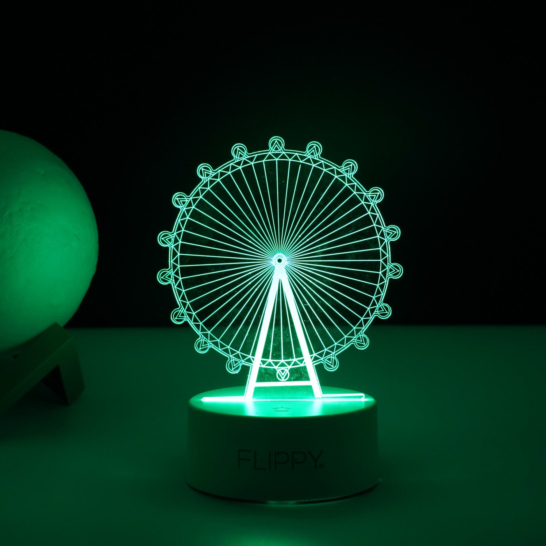 Lampa LED decorativa, Flippy, 3D, Roata Panoramica, cu telecomanda, doua moduri de alimentare USB si baterii, 20 cm
