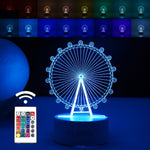 Lampa LED decorativa, Flippy, 3D, Roata Panoramica, cu telecomanda, doua moduri de alimentare USB si baterii, 20 cm