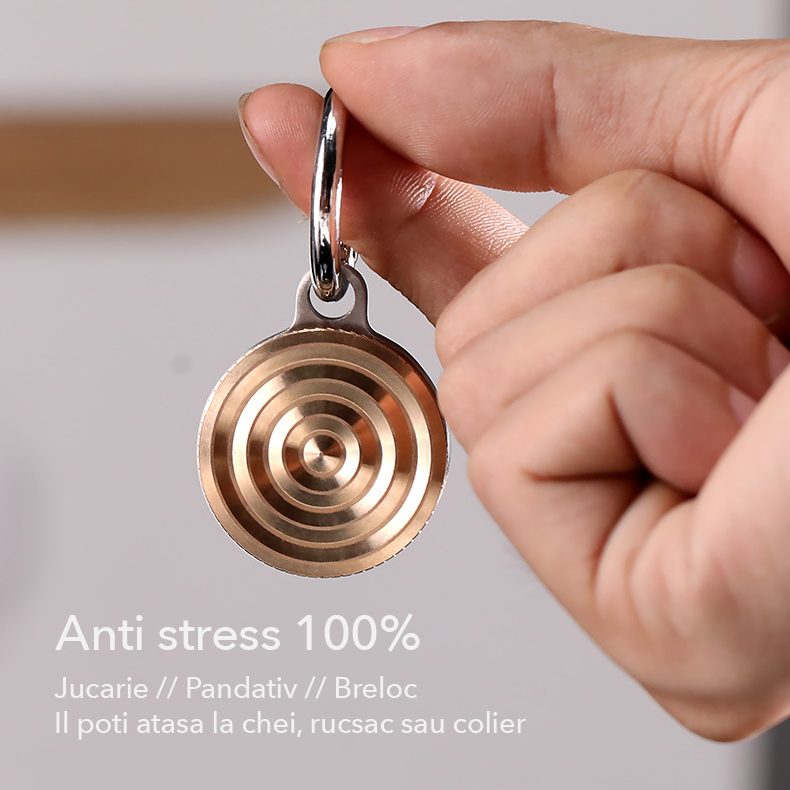 Fidget Spinner Titirez Anti Stress, Flippy, Tip Pandativ / Breloc, Ondulatii Mari, Otel Inoxidabil, 30x30x8 mm, Auriu