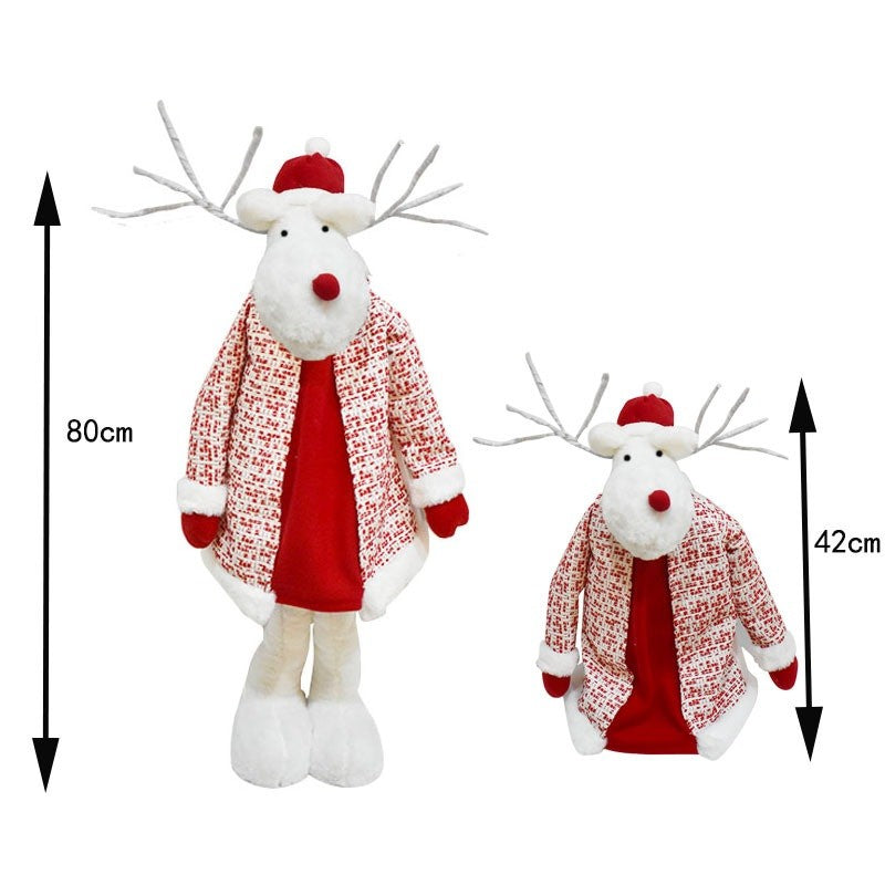 Figurina Decorativa, Pentru Craciun, Flippy, Ren, Picioare Telescopice, Inaltime Reglabila 42 - 80 cm, cu Haina,