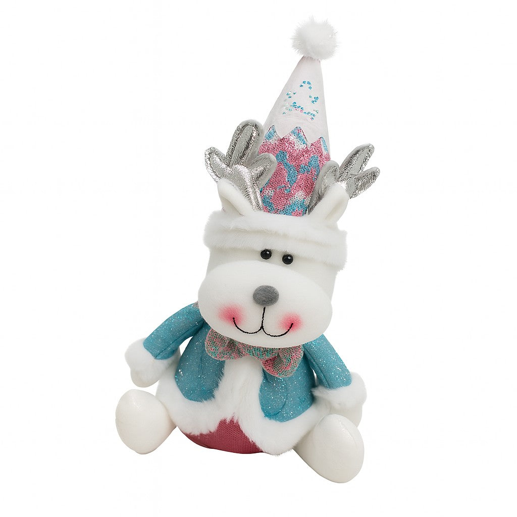 Figurina de Craciun Ren cu Palarie, Flippy, Figurina Decorativa Ren de Craciun pentru Sarbatorile de Iarna, 34 x 20 x