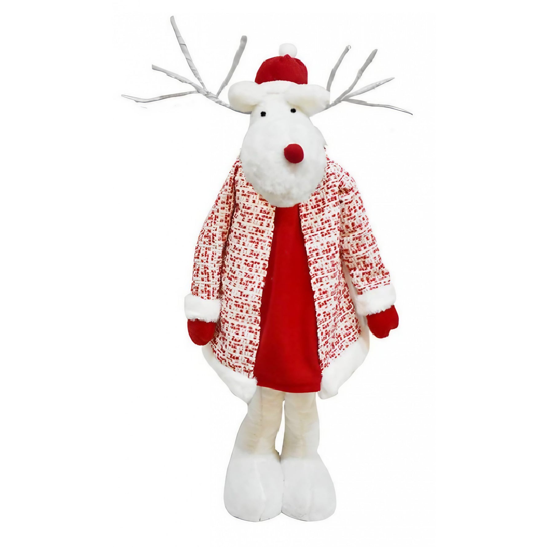 Figurina Decorativa, Pentru Craciun, Flippy, Ren, Picioare Telescopice, Inaltime Reglabila 42 - 80 cm, cu Haina,