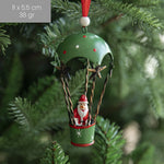 Figurina pentru Brad de Craciun, Flippy, Model Mos Craciun in Balon cu Aer Cald, Ornament pentru Brad, din Metal, 11 x