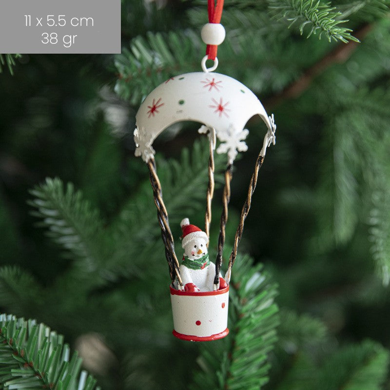 Figurina pentru Brad de Craciun, Flippy, Model Om de Zapada in Balon cu Aer Cald, Ornament pentru Brad, din Metal, 11 x