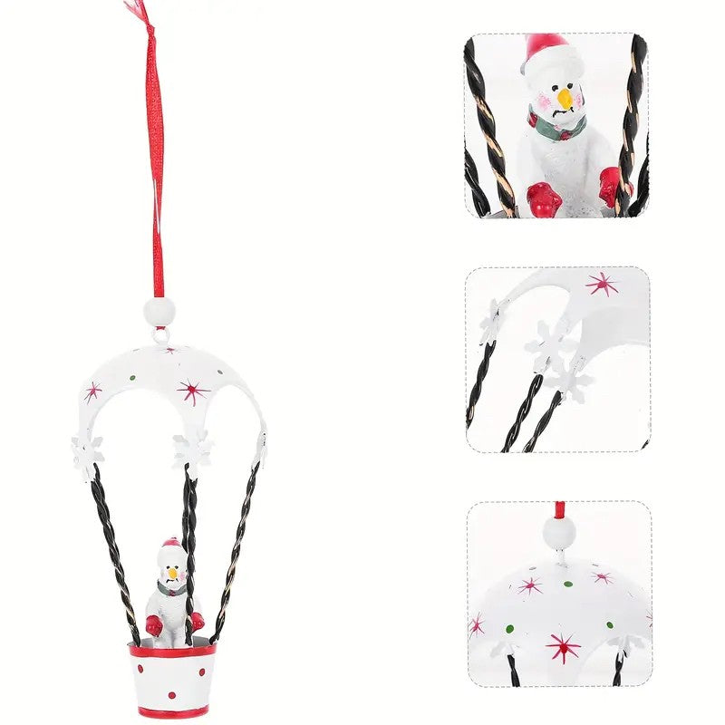 Figurina pentru Brad de Craciun, Flippy, Model Om de Zapada in Balon cu Aer Cald, Ornament pentru Brad, din Metal, 11 x