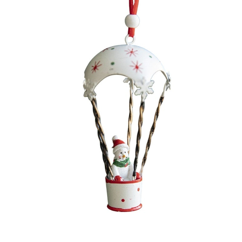 Figurina pentru Brad de Craciun, Flippy, Model Om de Zapada in Balon cu Aer Cald, Ornament pentru Brad, din Metal, 11 x