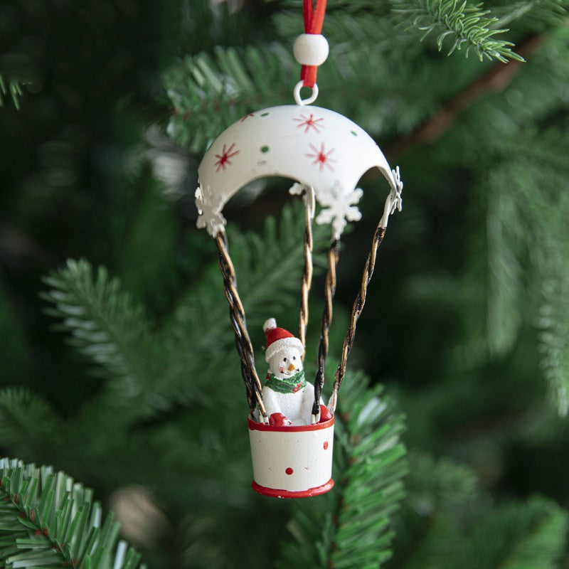 Figurina pentru Brad de Craciun, Flippy, Model Om de Zapada in Balon cu Aer Cald, Ornament pentru Brad, din Metal, 11 x