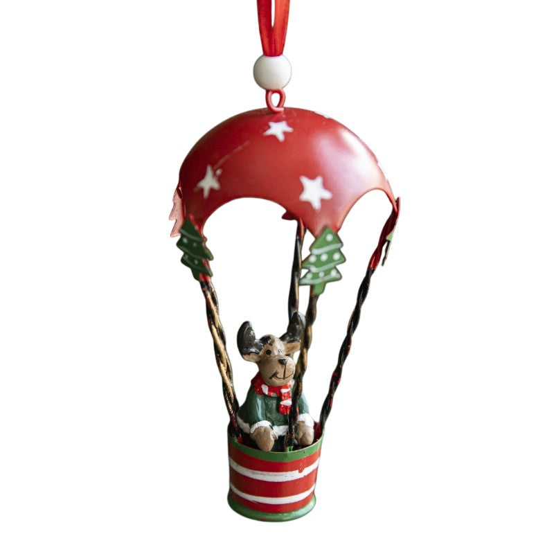 Figurina pentru Brad de Craciun, Flippy, Model Ren in Balon cu Aer Cald, Ornament pentru Brad, din Metal, 11 x 5.5 x