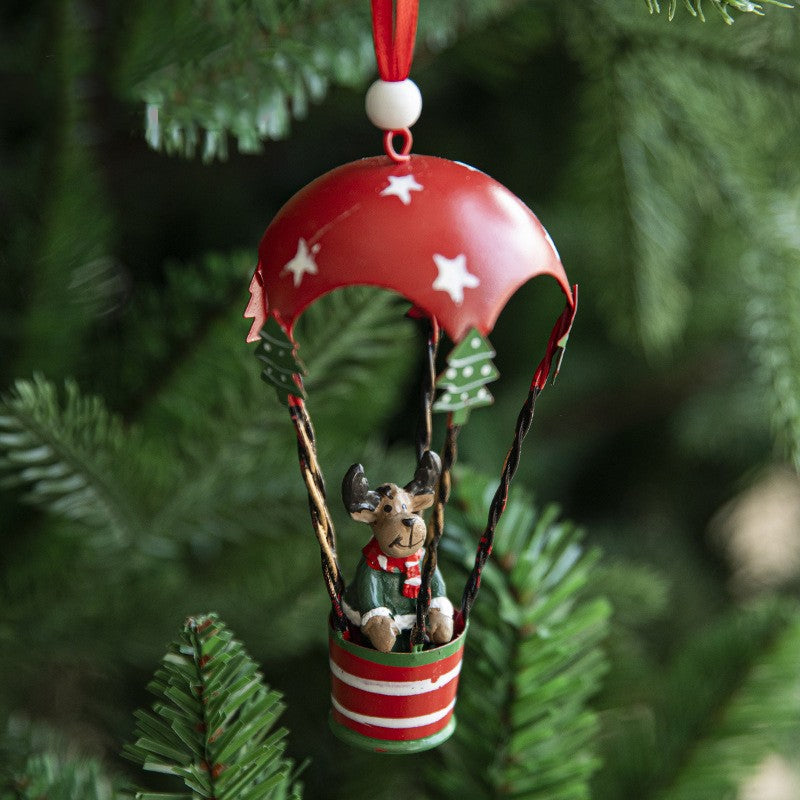 Figurina pentru Brad de Craciun, Flippy, Model Ren in Balon cu Aer Cald, Ornament pentru Brad, din Metal, 11 x 5.5 x