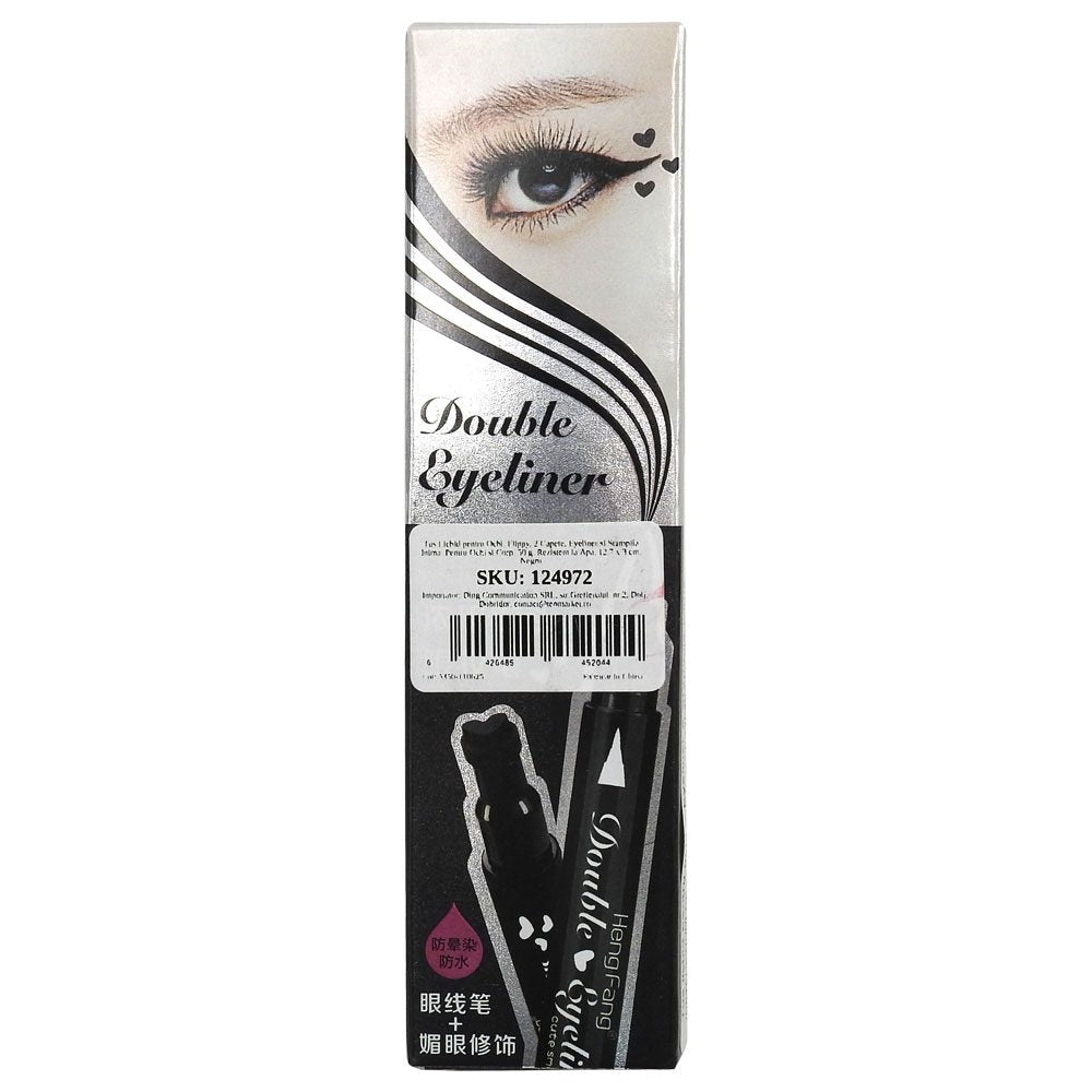 Tus Lichid pentru Ochi, Flippy, 2 Capete, Eyeliner si Stampila Inima, Pentru Ochi si Corp, 50 g, Rezistent la Apa, 12.7